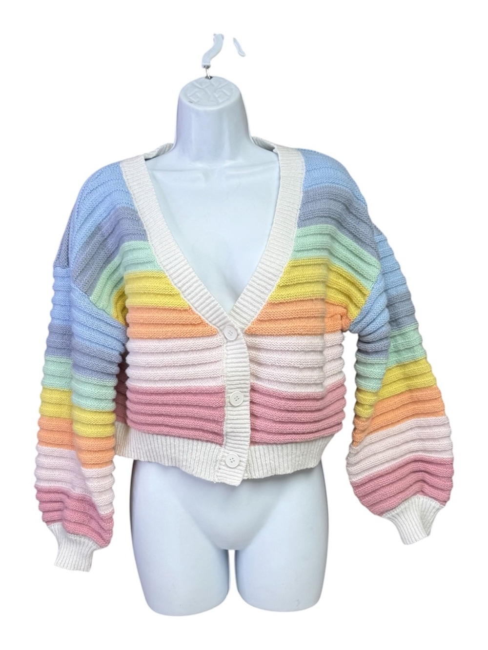 Juliana’s Size L Pastel Stripe V-Neck Cropped Button Cardigan Sweater